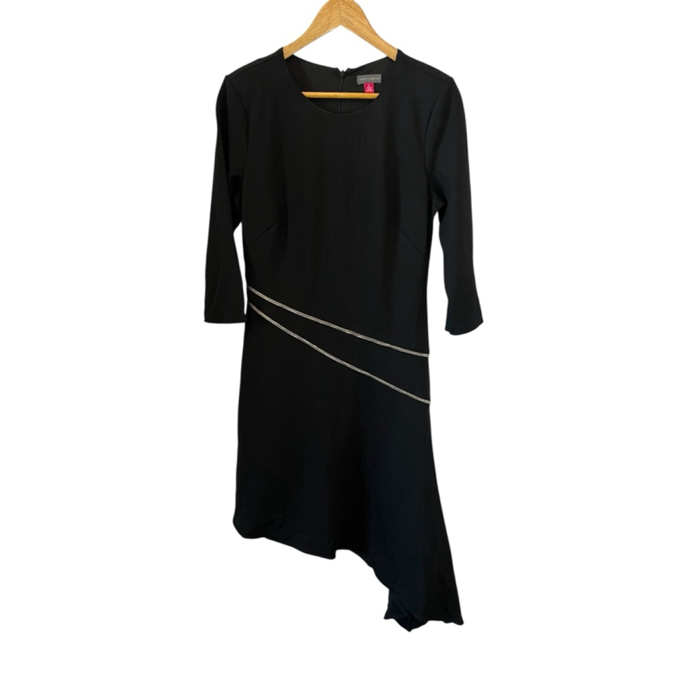 VINCE CAMUTO Dress Women’s 8 Black Zip Detail Asymmetrical Long Sleeve